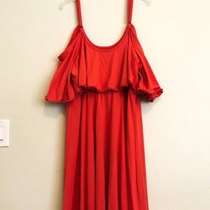 Off-Shoulder Coral Cotton Dress